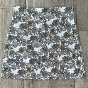 Royal Robbins brown/white/orange patterned knit skirt, size Large